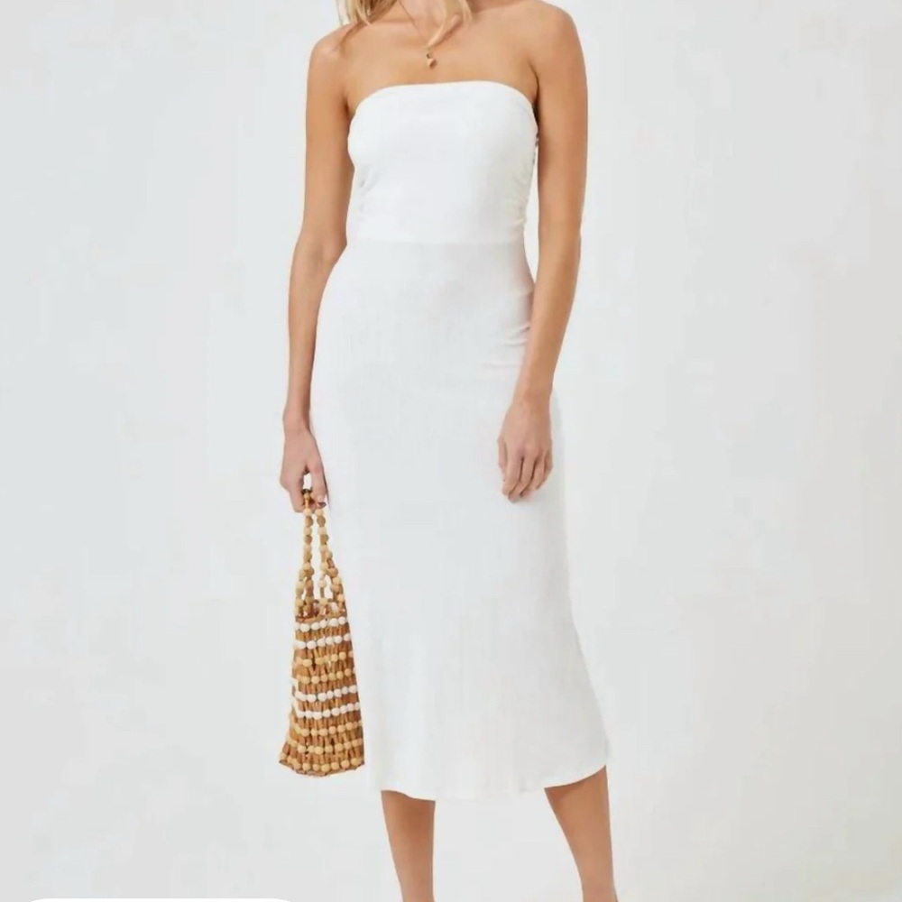 L Space Strapless Mania Dress White Cream L NWT summer beach